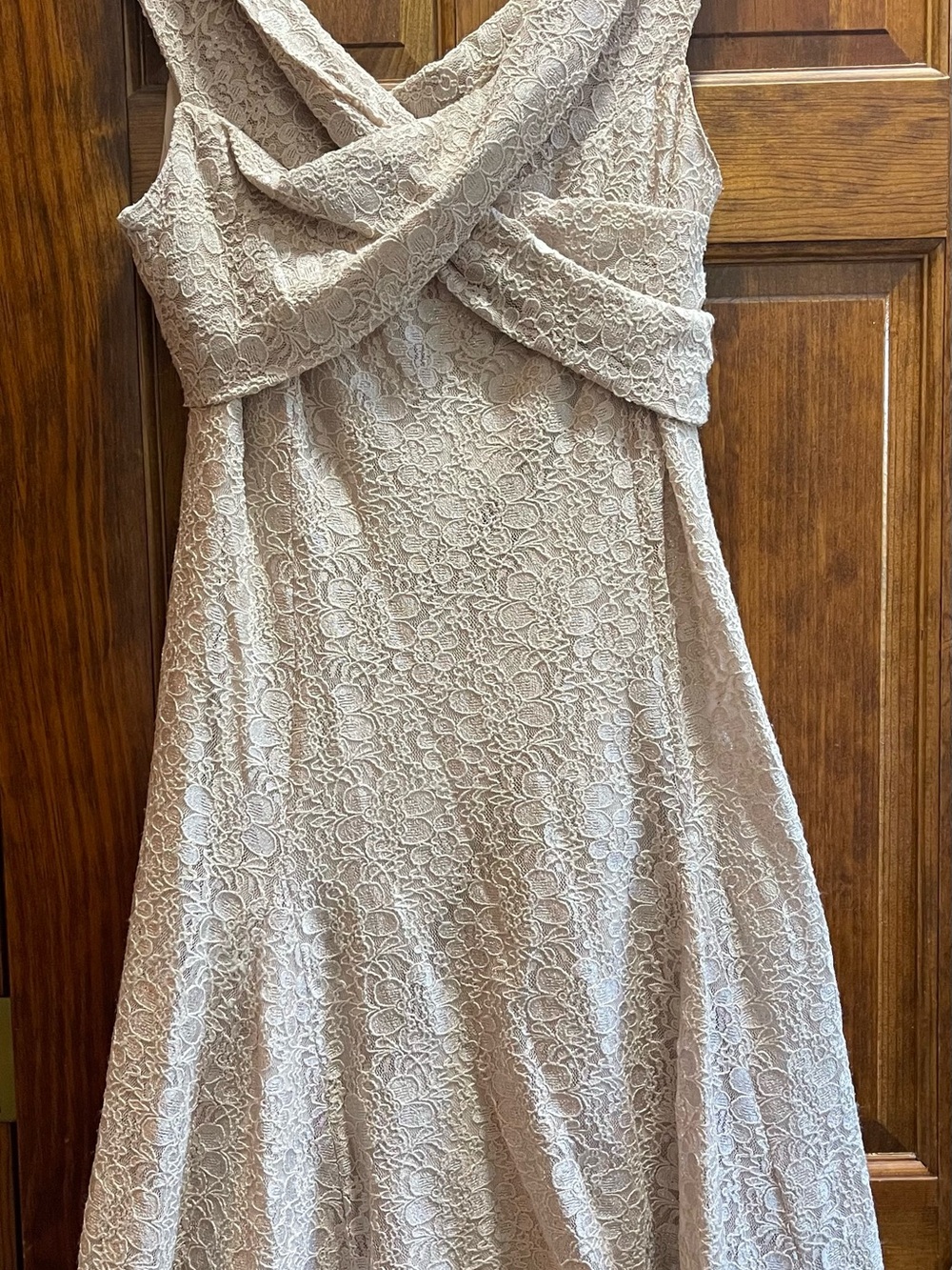 Sleeveless Lace Crossover Midi Dress in Light Beige